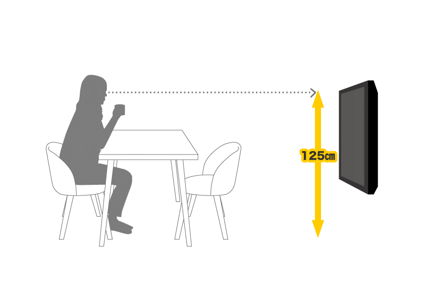 テーブルからみる壁掛けテレビ